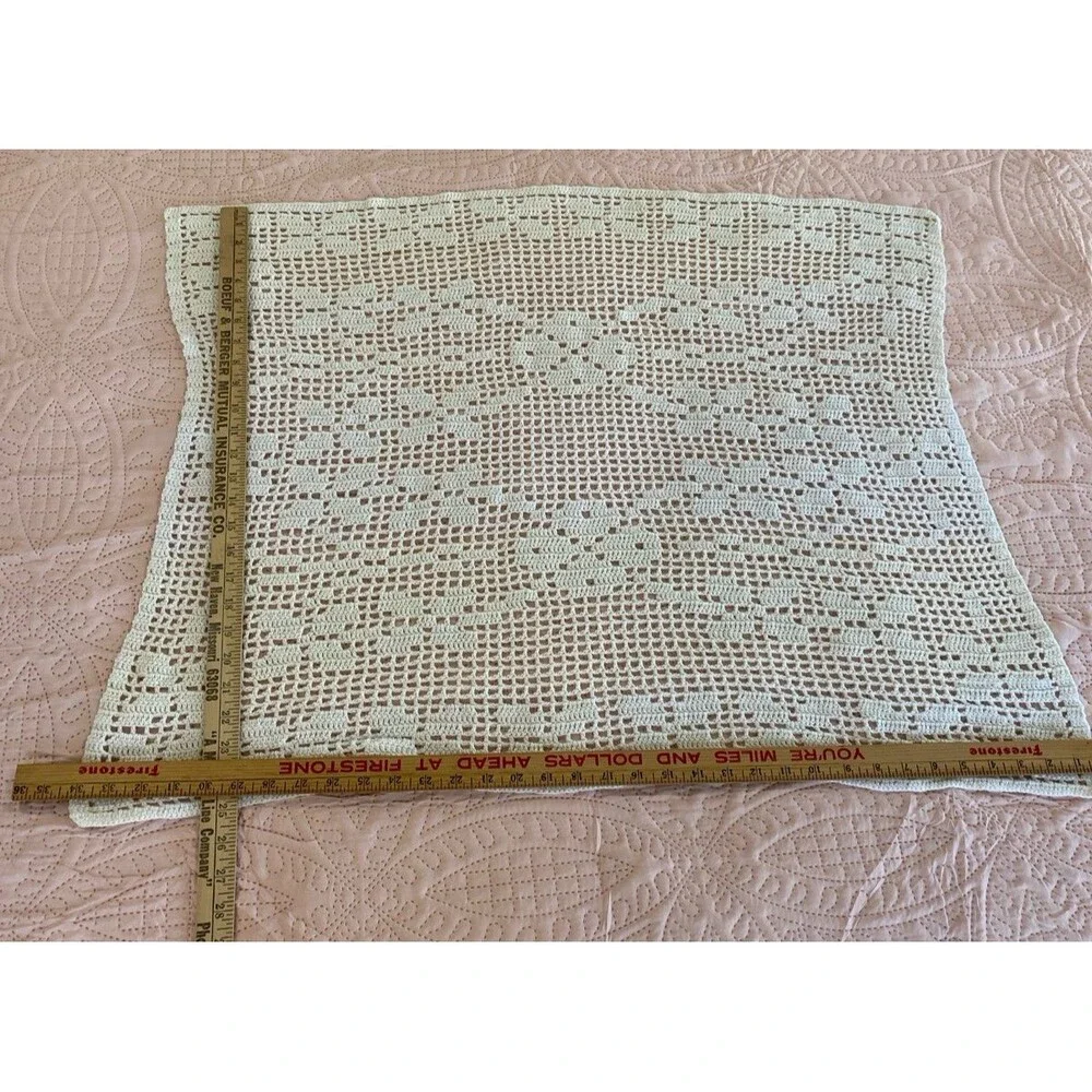 Handmade Vintage Crochet Newborn Baby Afghan Off White Loose Weave Heirloom Gift